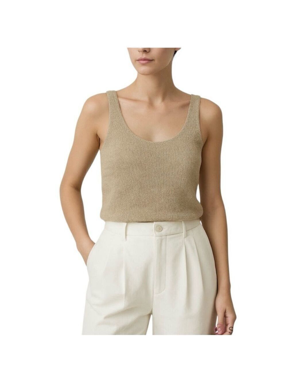 Mark minimalist old money neutral beige tan knit tank top S